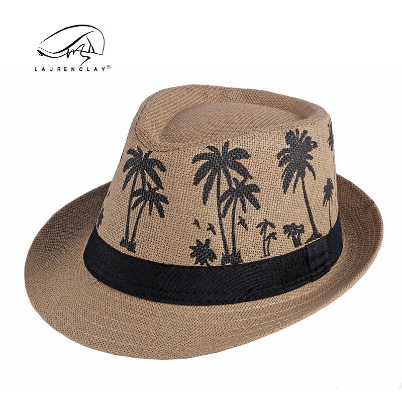Summer Shade Sun Protection Beach Top Hat Ladies Coconut Tree Printed Jazz Hat Men's Encrypted Straw Breathable Hat