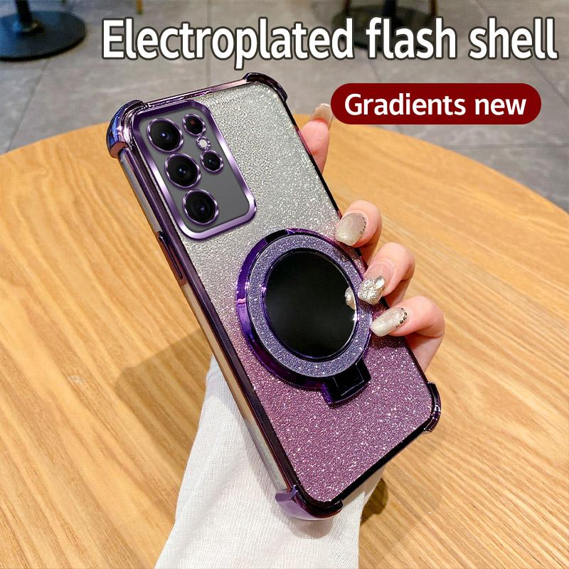 Shockproof Holder Ring Mirror Phone Case For Samsung Galaxy Note 20 S25 S24 S23 S22 S21 S20 FE Ultra Plus A06 A16 A36 5G Cover