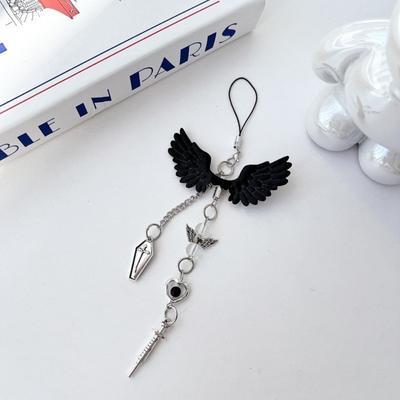 Beads Black Wing Cross Charms Mini Headset Beaded Phone Chain Keychain Music Earphone Decor