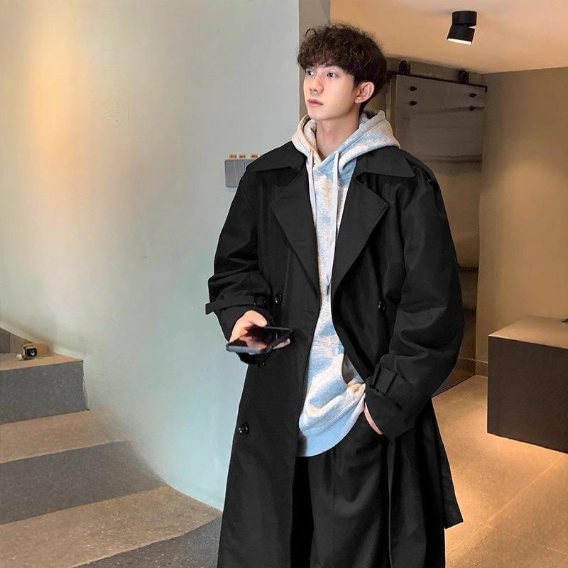 Весна и осень новый мужской средний красивый свободный повседневный тренчкот M чёрный