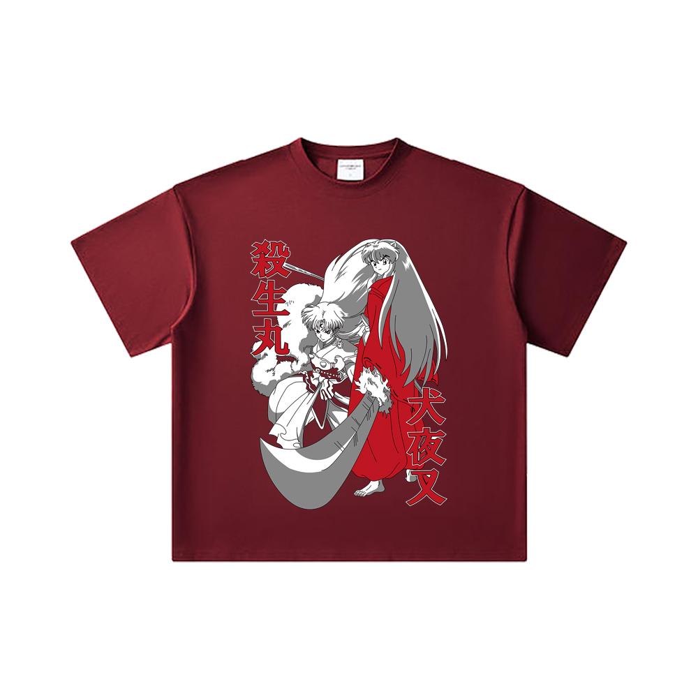 

260 GSM Double Yarn 32 Count 100% Cotton Inuyasha V1 Print Unisex Heavy Cotton T Shirt 2XL вина червоного кольору