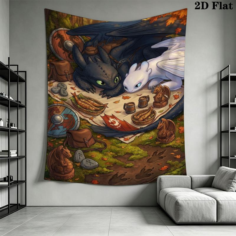 How to Train Your Dragon Wall Tapestry Aesthetic Wall Hanging Printed Fabric Blanket Decorative Tapestries for Bedroom Living Room Home Decor