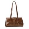 2026 Cute Retro Leather Baguette Bag For Ladies Brown Glossy Shoulder Purse With Adjustable Buckle Strap Gifts For Women
