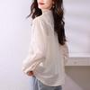 Women's Apricot Lace Collar Embroidered Long Sleeve Shirt - Spring 2025 Collection