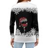Damen T-Shirt mit Weihnachtsdruck, Knopfleiste, lange Ärmel, für den Alltag, Wochenende, modisch, Basic, V-Ausschnitt, normales Oberteil