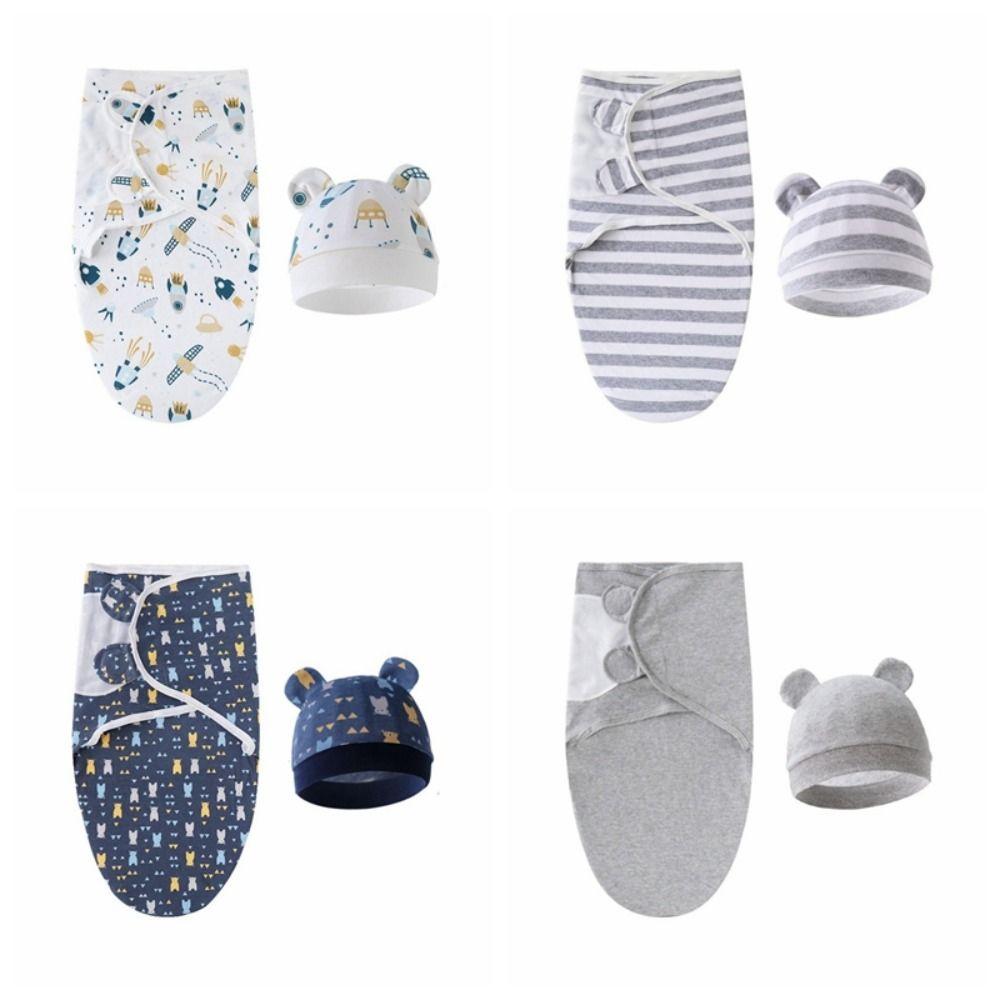 Cartoon Blanket Hat Set Cotton Infant Swaddle Blanket Newborn Photography Blanket  Infant Care