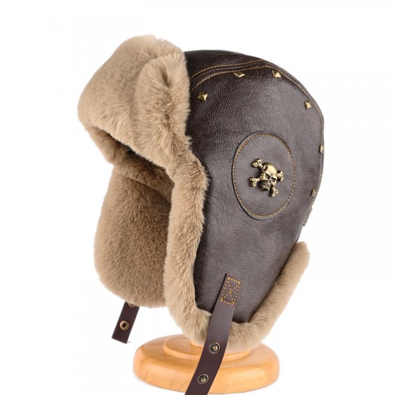 Unisex Vintage Leather Aviator Hat Winter Warm Ear Protection Cap Outdoor Riding Daily Wear