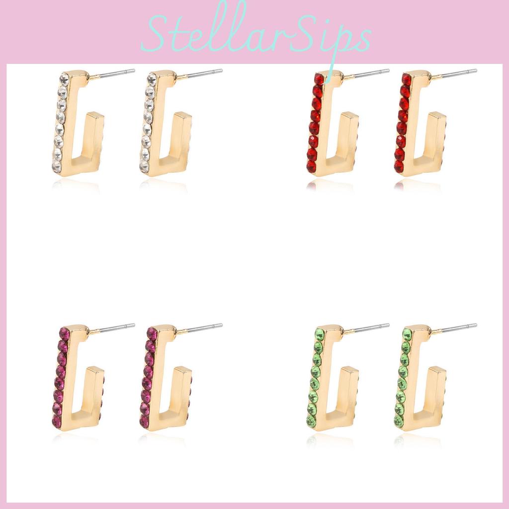 Multicolor Rhinestone Trendy Ushape Earrings Creative Alloy Studs For Women
