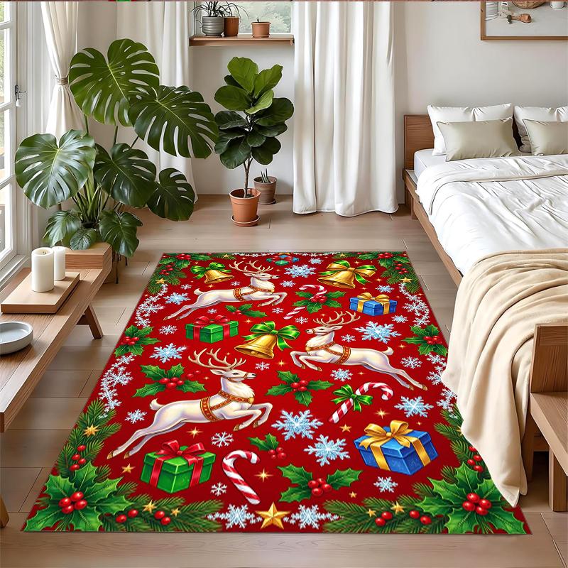 Christmas Printed Square Area Rug Soft Non Slip Floor Carpet For Bedroom Holiday Gift