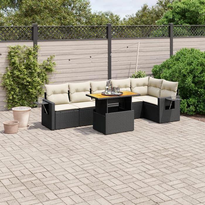 VidaXL Garden Lounge Set with Cushions 7 Pcs, Patio Sofas, Patio Furniture Set, Outdoor Furniture, Black 3271763
