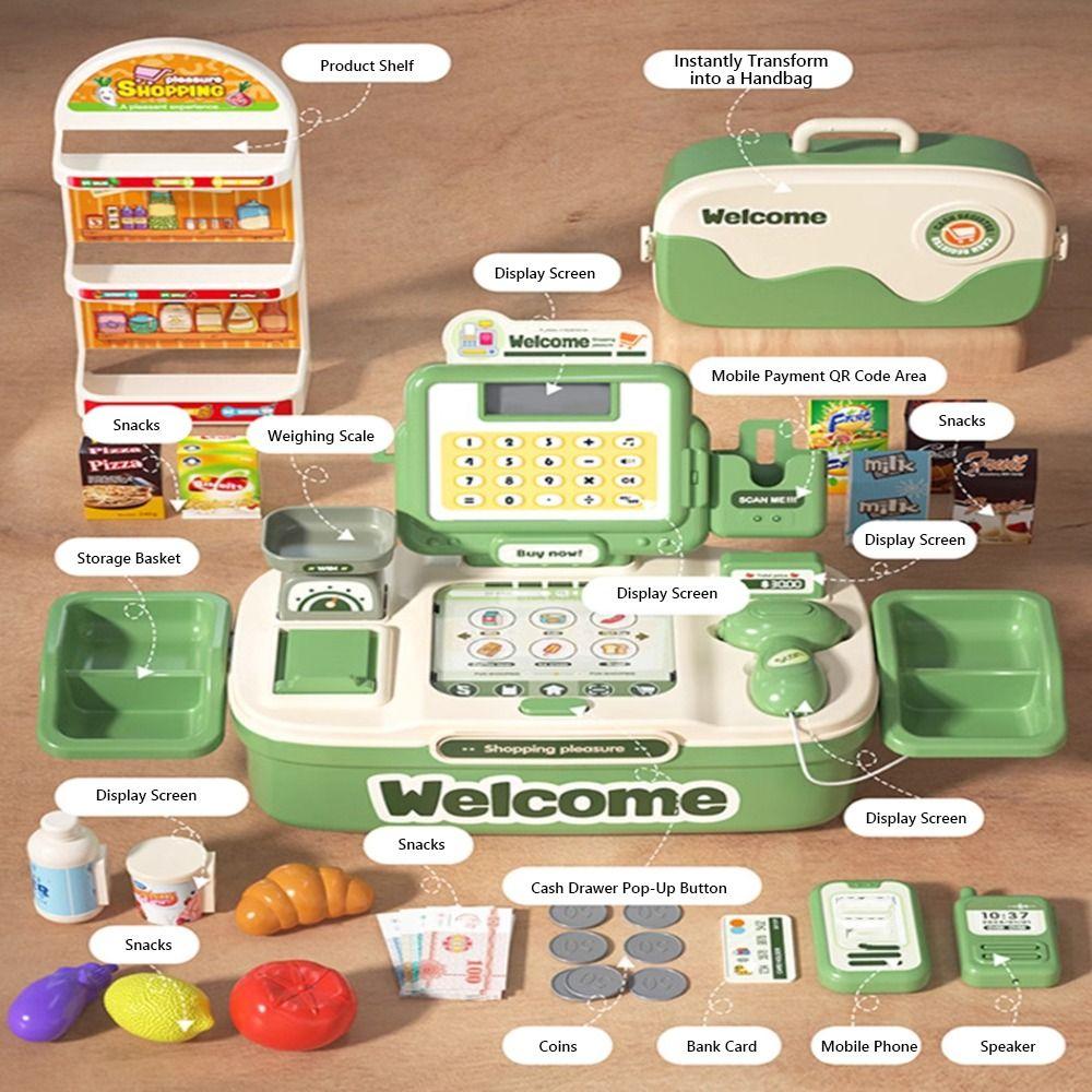 64 STÜCKE Imitationsdesign Simuliertes Kassiererspielzeug Kunststoff Rollenspielspielzeug Familienspaß