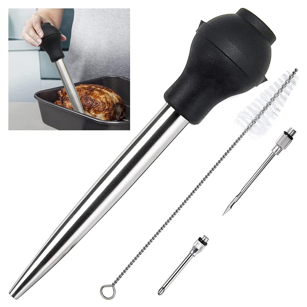 Stainless Steel Turkey Baster Tool Set Marinade Injector Needle and Cleaning Brush Thanksgiving Accessories for Cooking