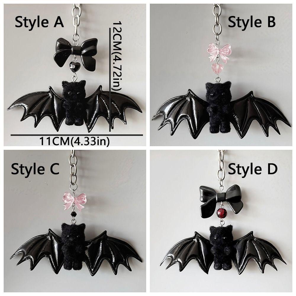 Soft Touch Bear with Wing Keychain Gothic Style Halloween Bat Bear Charm Backpack Decor