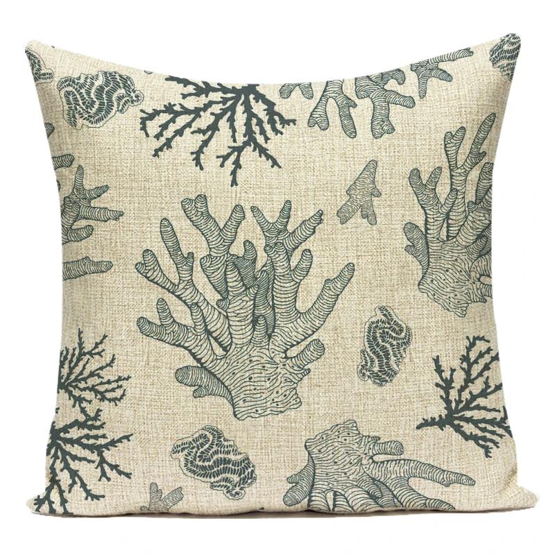 Nordic Coral Conch Cartoon Marine Life Cushion Cover - Home Decor Sofa Bed Pillow Case Seat Chair Throw Pillow Cover