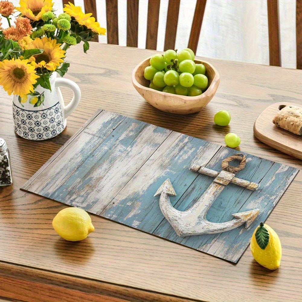 4pcs Linen Placemats, Vintage Anchor Decorative Placemats 12x18 Inches, Suitable for Home Kitchen Table Decoration, Holiday Party Scene Decoration,