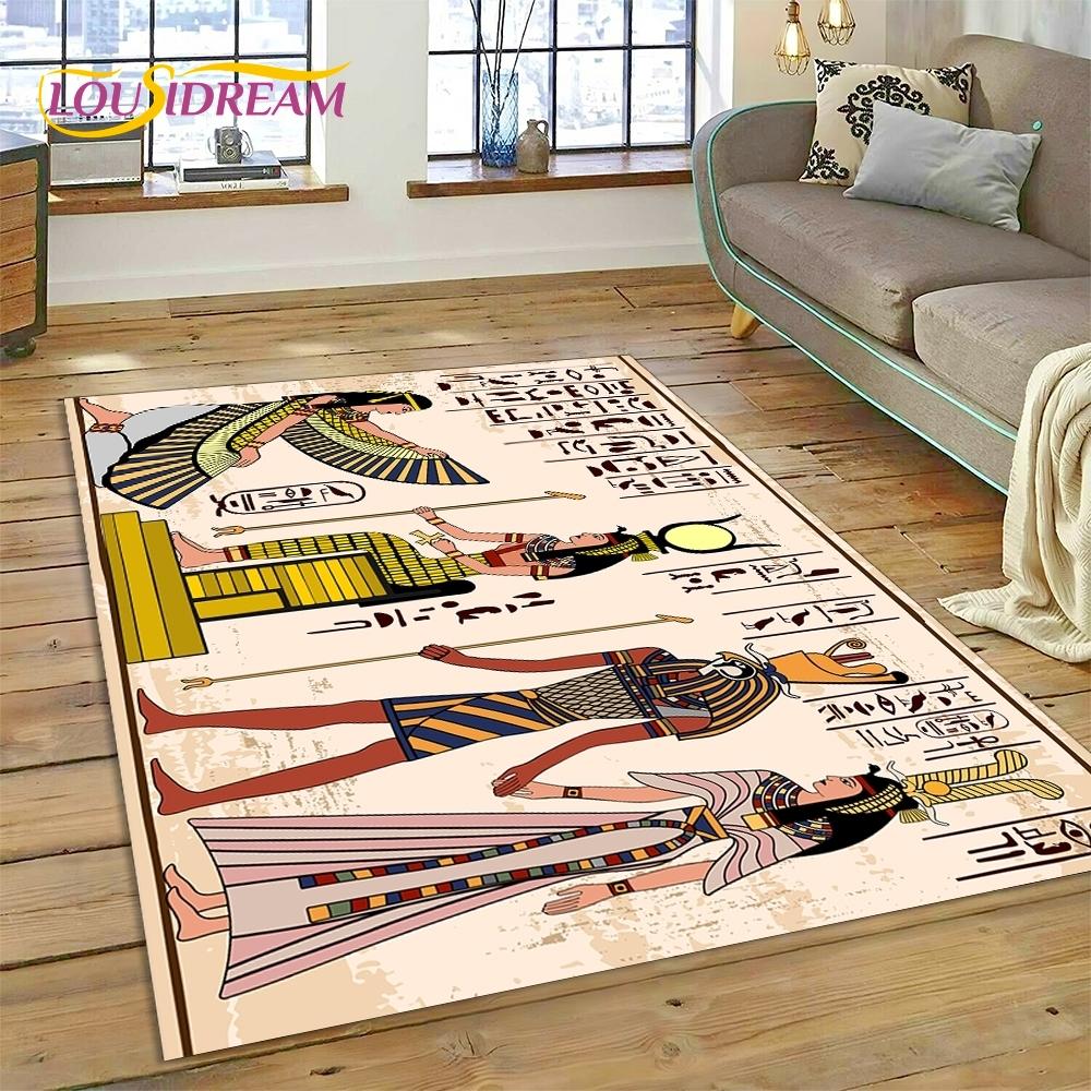3D Pharaoh Hieroglyphic Egyptian Mythology HD Rug Carpet for Living Room Bedroom Home Decor,Non-slip Decoration for Sofa Doormat