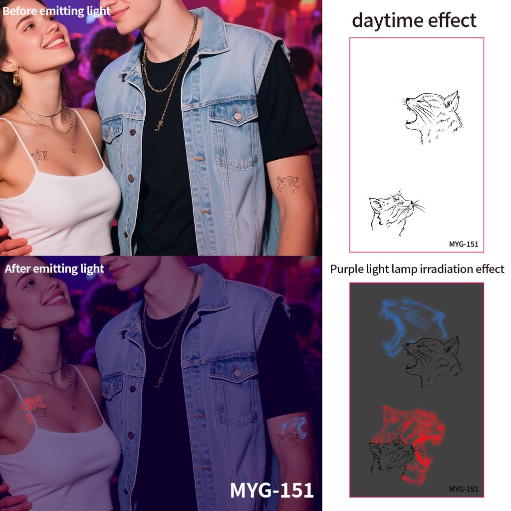 UV Reactive Water Transfer Temporary Tattoos Glow-in-the-Dark for Night Parties Sexy Style for Face Body Application Paper