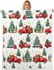 Christmas Throw Blanket Watercolor Red Truck Decor Fleece Blanket for Kids Teens Adults Green Xmas Trees Yellow Polka Dots Fuzzy