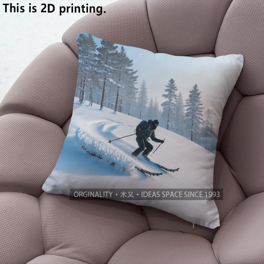 Winter Ski Scene Decoratieve Kussenhoezen Patroon Kussenhoes Geschikt voor Bank Slaapkamer Auto Kussenhoes 40x40cm