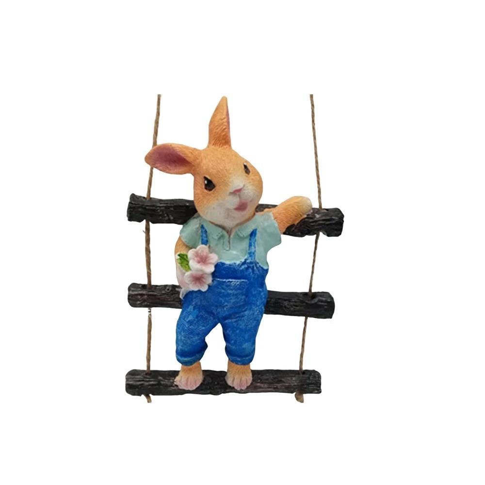 Cute Rabbit Tree Hanging Cartoon Animal Sculpture Crafts Miniatures Figurine  Valentine's Day