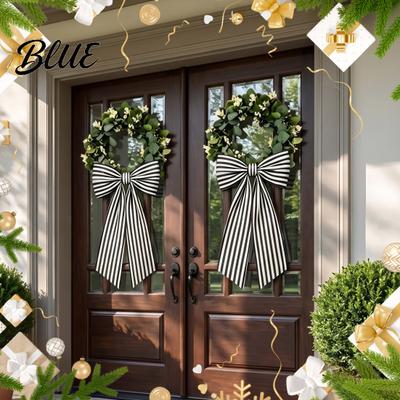 Farmhouse Style Front Door Polyester Sash Porch Garland Weatherproof Decorative Sashes for Outdoor Events Black White Striped Wreath Ribbon