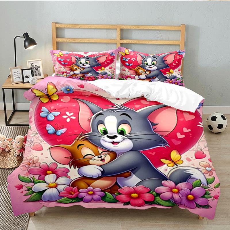 Cat And Mouse Romance 3PCS Bedding set,Ideal for 1pc Duvet Cover And 2pcs Pillowcases Perfect for Fan gift,Ideal for Bedroom, Dormitory