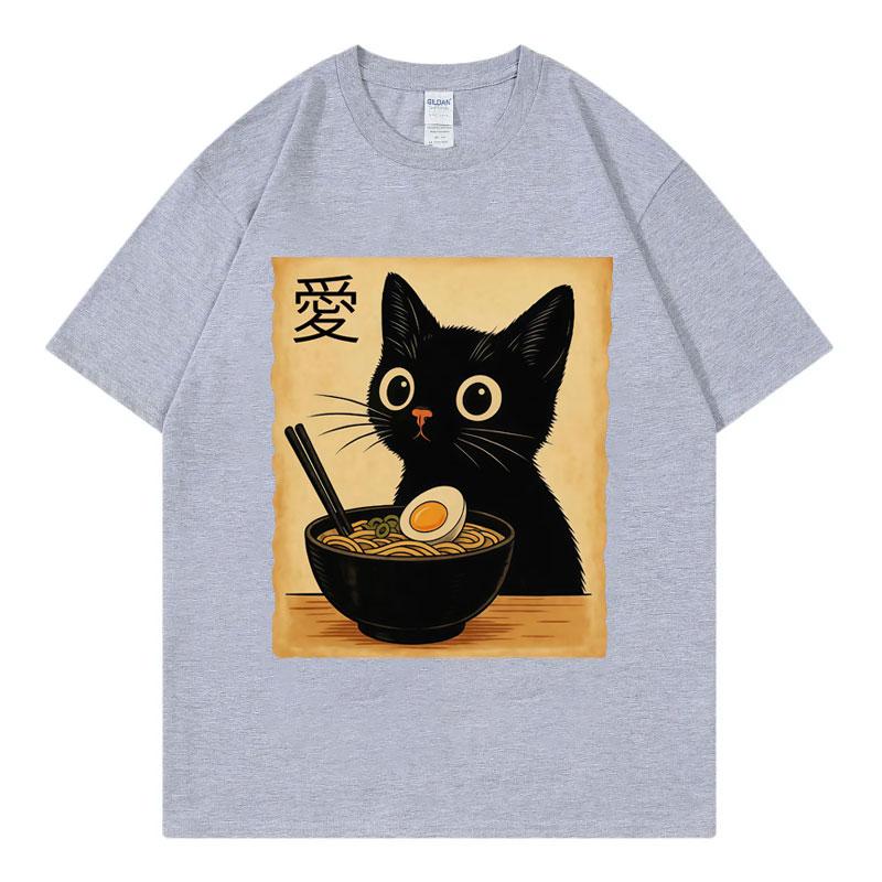 Funny Cat Ramen Graphic T Shirts Men Women Clothing High Quality Fashion Tshirts Summer Casual Short Sleeve T Shirt Streetwear