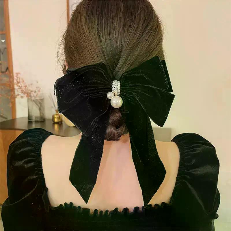 Fashion Temperament Velvet Bow Hairpin For Women Sweet Princess Headdress Back Of The Head Hair Clip New Year Hair Accessories