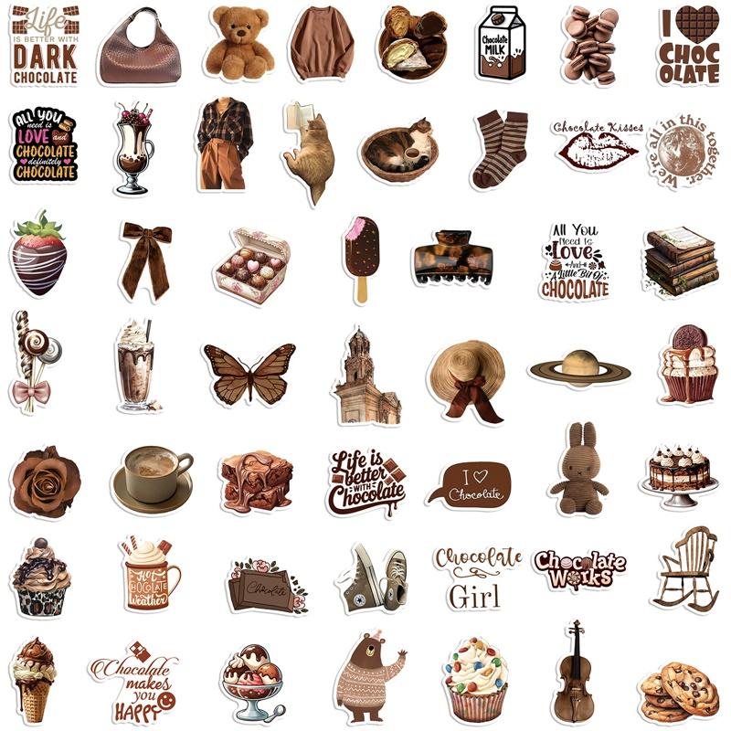10/30/50PCS Cartoon Chocolate PVC Sticky Sticker Aesthetic DIY Decoration Scrapbooking Hand Accounting Supplies