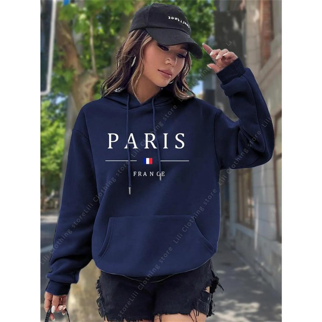 PARIS Graphic Letter Hoodies Women's Hooded Sweatshirt Pullover Top Aesthetic Y2K Street Sport Clothing Woman Hoodie PINK BLACK