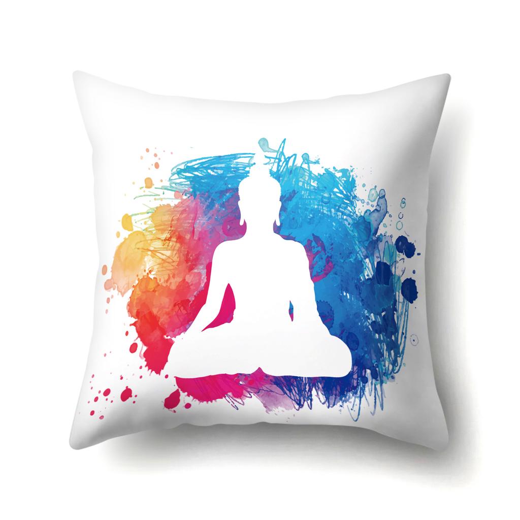 45X45Pillow Case Home Decoration Buddha Statue Cushion Cover Eye Meditation Yoga Mandala Spiritual Tattoo Polyester Pillow Cover