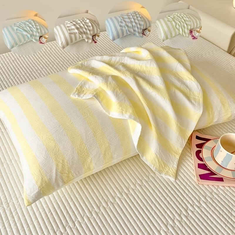Polyester Microfiber Striped Pillowcase Machine Washable Pillow Cover Bedroom Decor Suitable For Adult With Children
