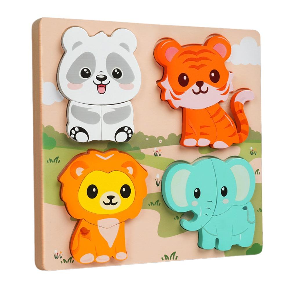 New Multicolor Wooden 3D Puzzle Fruits Dinosaur Hand-eye Coordination Early Education Puzzle Cartoon Animal Animals Jigsaw