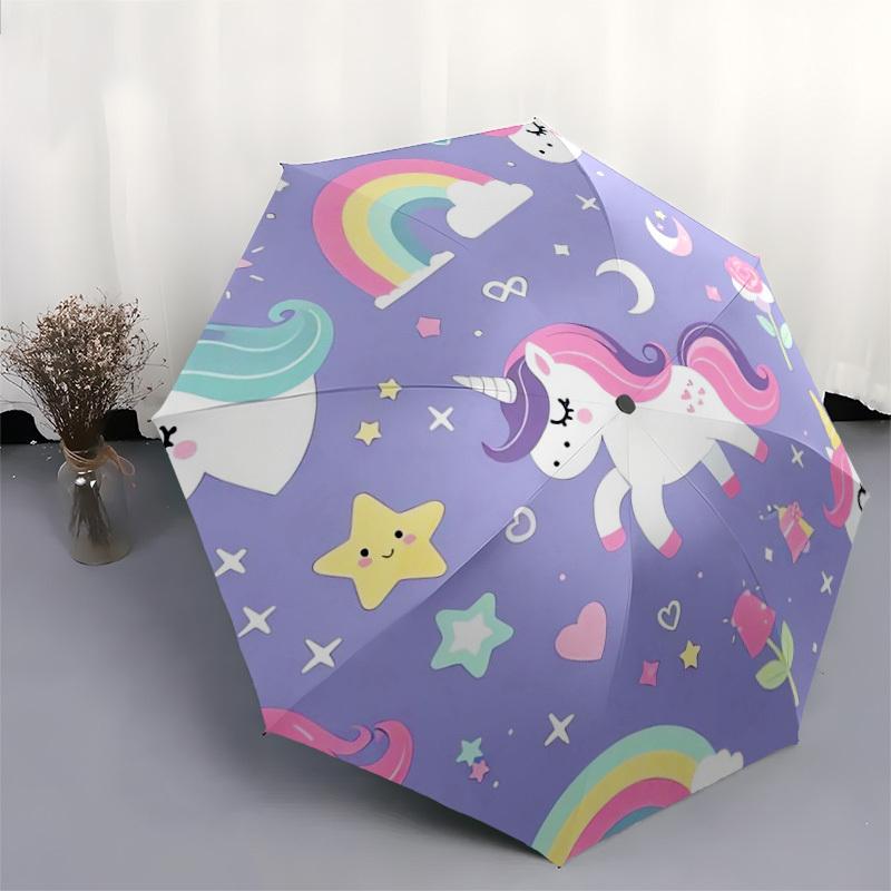 1pc Unicorn Fantasy Rainbow Stars Moon Umbrella with Plastic Handle,Suitable for All Seasons Home Travel Outdoor UmbrellaDD1395