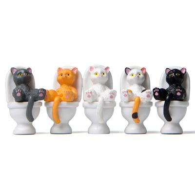5 ks Sošky kočky sedící na záchodě Mini figurky kočky na záchod Stolní ozdoby Domácí dekorace Kreslené