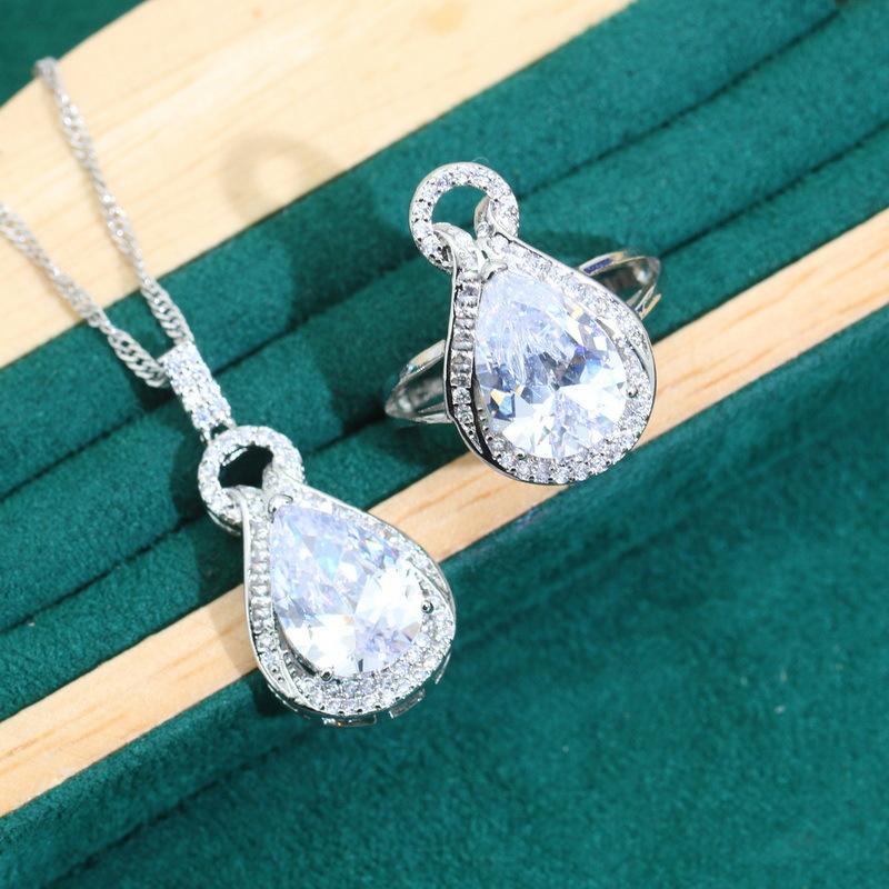 European and N Jewelry Anti Allergic Zircon Bracelet Necklace Earring Ring Full Diamond Jewelry Set