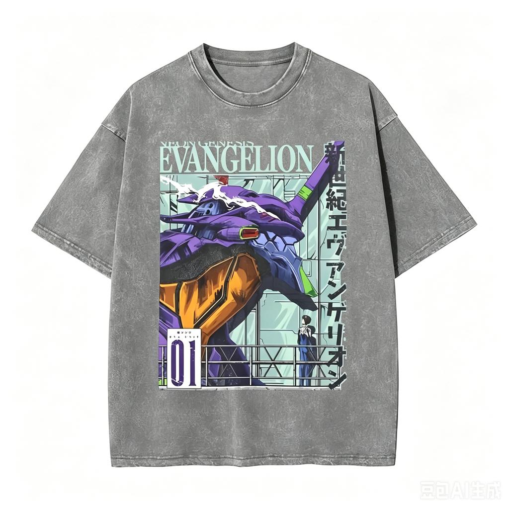 Neon Genesis Evangelion Anime, Unisex, Four-season Vintage, Old Cotton Washed T-shirt