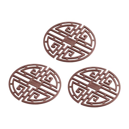 3ks/sada Podložka na nápoje Vyhloubená tepelná izolace Silikonová podložka na stůl v klasickém čínském stylu pro