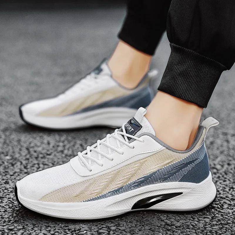 Men Mesh Breathable Platform Sneakers Summer New Trendy Versatile Lace-up Air-cushion Running Shoes Lightweight Tenis Shoes 2024
