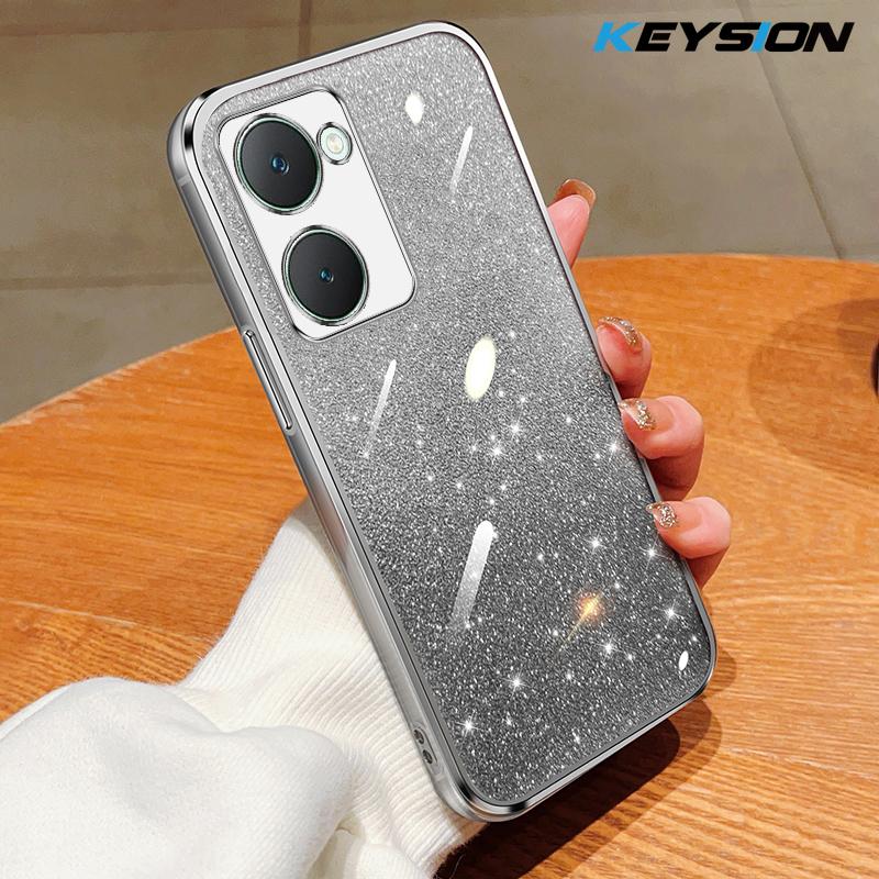 KEYSION Luxury Plating Glitter Phone Case for VIVO Y03 Y03t Transparent Soft TPU Shockproof Cover for VIVO Y18 Y18s Y28s 5G
