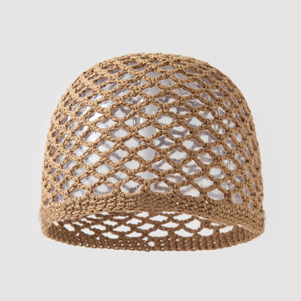 Elegant Hollowed Out Knitted Hat Solid Color Weave Cap Retro Crochet Hat  Spring Summer хаки