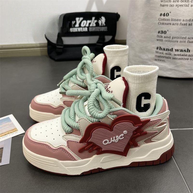 

Нишевая любовь толстая подошва дизайн студенческие повседневные туфли осень новые кампус спортивные туфли на платформе 35 розовый