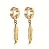 Stainless Steel Hip-pop Style Non Piercing Hoop Earrings Feather Pendant Ear Clips for Men Women Ear Daily Wear Jewelry