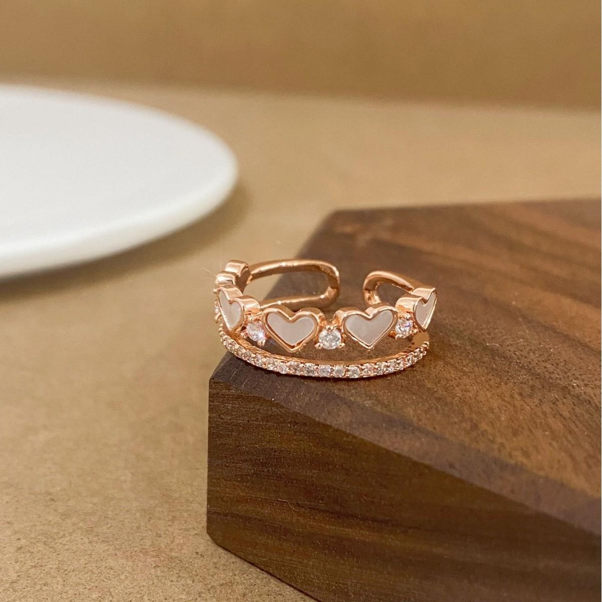 Exquisite French Rose Gold Double Layer Heart Ring - Luxury Open Design