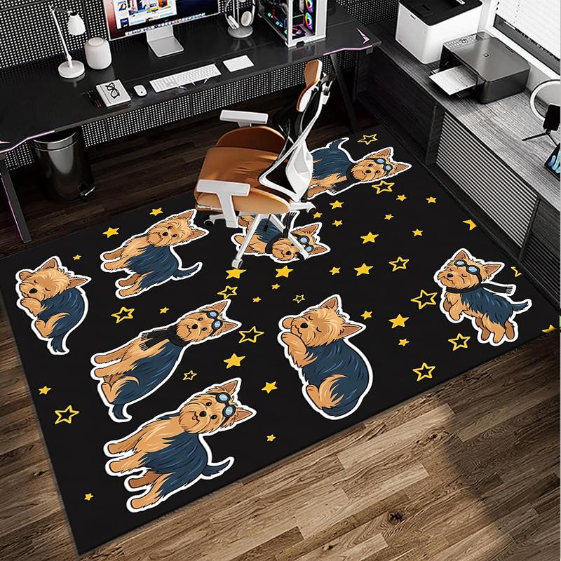 Cherry Blossom Yorkie Office Rug Chair Mat, Entryway Carpet, Suitable for Front Door, Bedroom, Living Room, Desk, Holiday Gift
