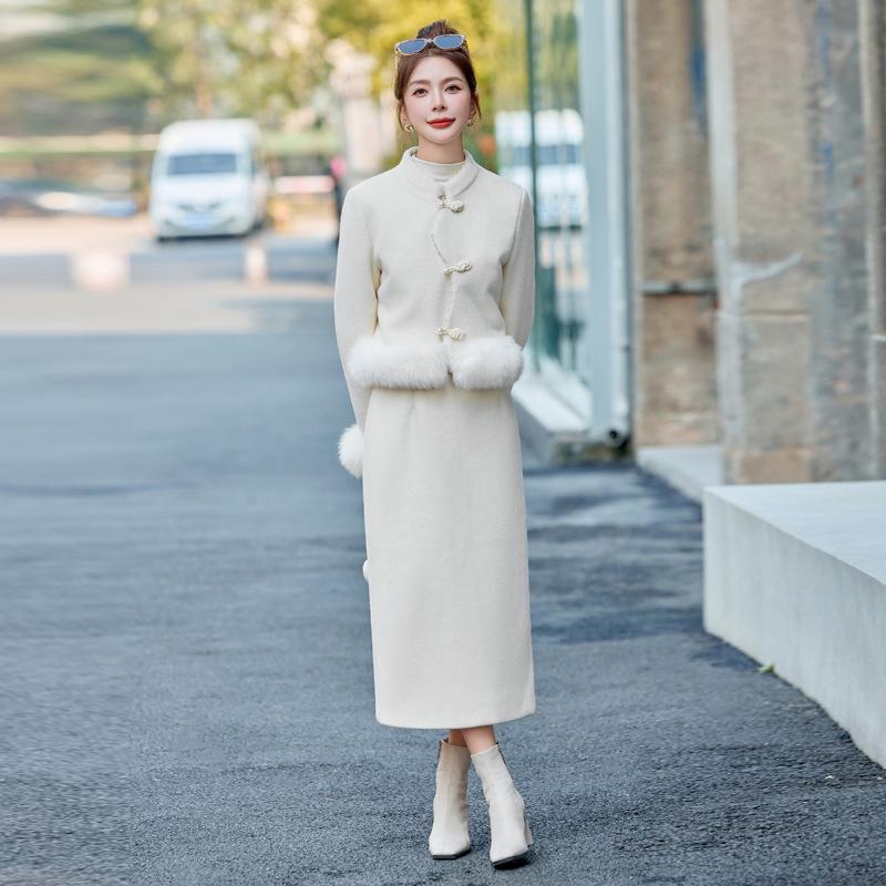 

Winter Fashion Two-Piece: Fox Fur Down Jacket & Skirt Set YJ6879 M (90-110 jin) сірий колір