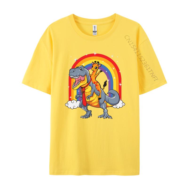 Giraffe Riding Trex Camelopard Dinosaur Tshirts Vintage T Shirts Funny Print Tee Shirts Pure Cotton Male Tops