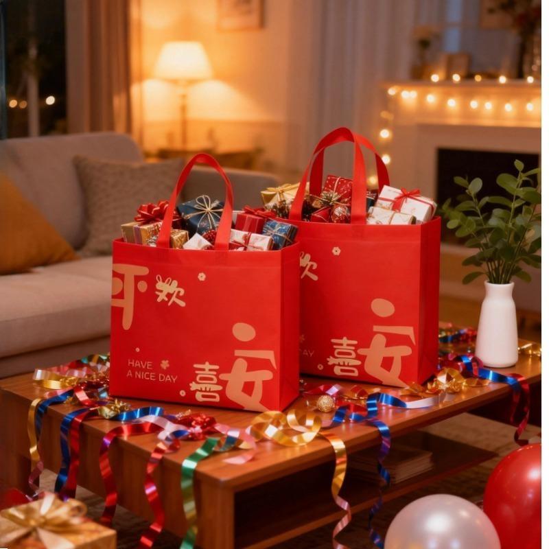 2026 Peace Gift Bag Festive Gift Bag Wedding Non-woven Handbag Spring Festival Shopping Bag New Year Red Blessing Bag