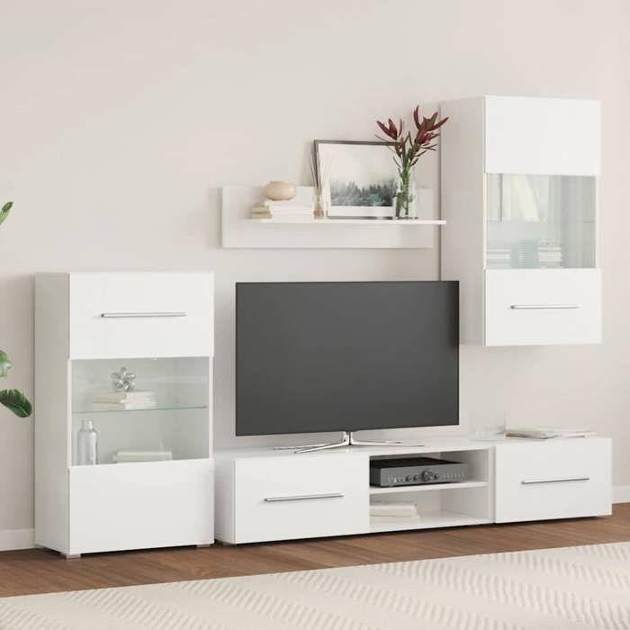VidaXL Meuble TV mural avec éclairage LED 5 pièces Blanc