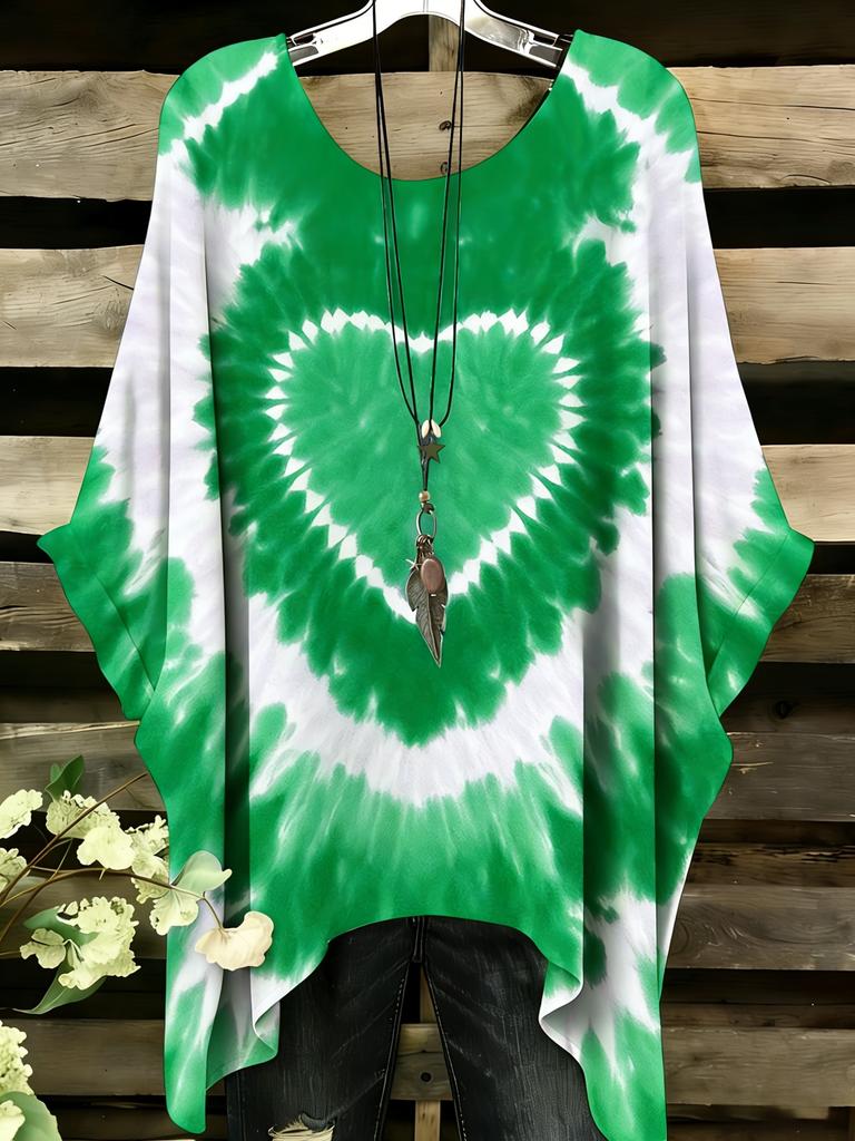 Camiseta Boho Chic Oversize Sencilla Vintage Estampado Floral Dobladillo Irregular Cuello Redondo Ropa de Mujer Moderna y Versátil
